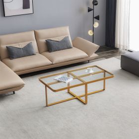 Minimalism rectangle coffee table,Golden metal frame with tempered glass tabletop