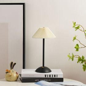 Bedroom Bedside Lamp Pleated Atmosphere Charging (Option: Charging Three Color Switch-Beige Black Base)