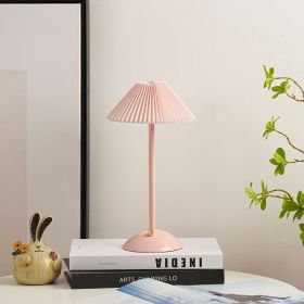 Bedroom Bedside Lamp Pleated Atmosphere Charging (Option: Charging Three Color Switch-Pink Pink Base)