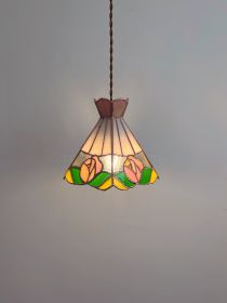 Tea Chestnut French Retro Rose Stained Glass Chandelier (Option: C)