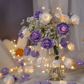 LED Rose Small Colored Lights Indoor (Option: Rose White & Purple-150cm10 Lamp Battery)