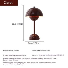 Rechargeable Bud Atmosphere Table Lamp Bedside Decorative Lamp (Option: Charging Three Colors 2W-Wine Red)