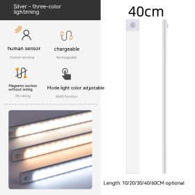 Smart Infrared Sensor Lamp Wireless Magnetic Long Cabinet Light With Rechargeable Hallway Wardrobe (Option: 40CM-Silver 3 Kinds Of Light)