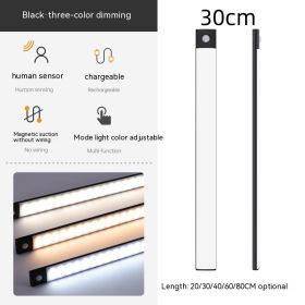 Smart Infrared Sensor Lamp Wireless Magnetic Long Cabinet Light With Rechargeable Hallway Wardrobe (Option: 30CM-Black 3 Kinds Of Light)