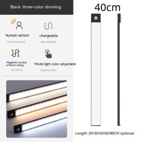 Smart Infrared Sensor Lamp Wireless Magnetic Long Cabinet Light With Rechargeable Hallway Wardrobe (Option: 40CM-Black 3 Kinds Of Light)