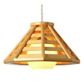 Modern Minimalist Bamboo Woven Woodcraft Ceiling Lamp Restaurant Bar Hotel Inn Balcony LED Chandelier (Option: With Milky White Glass Cover-Small Size 35cm Wood Color)